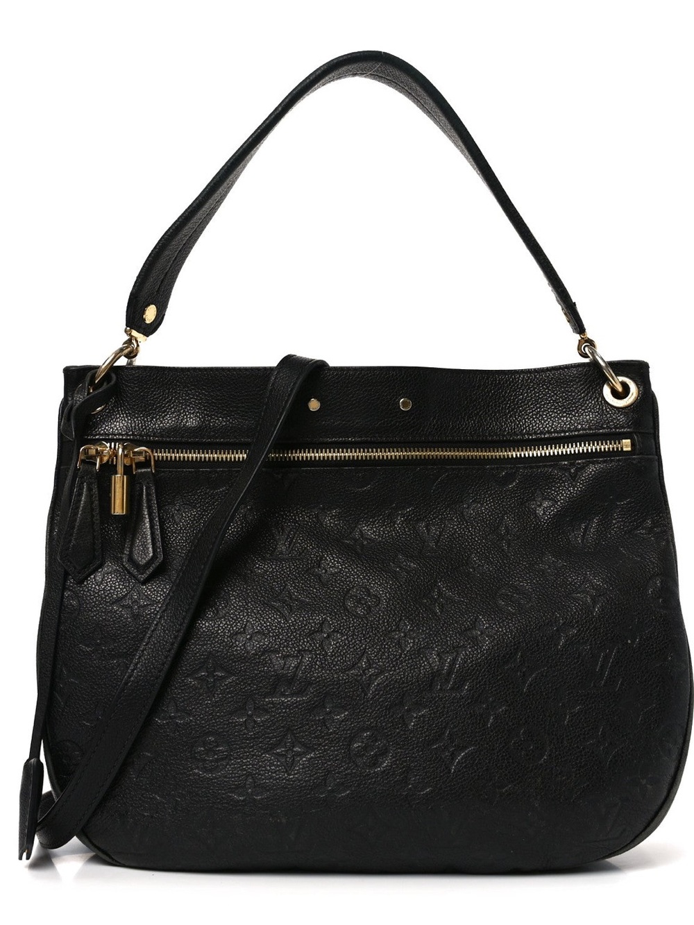 Louis Vuitton Black Embossed Leather Shoulder Bag with Gold Hardware